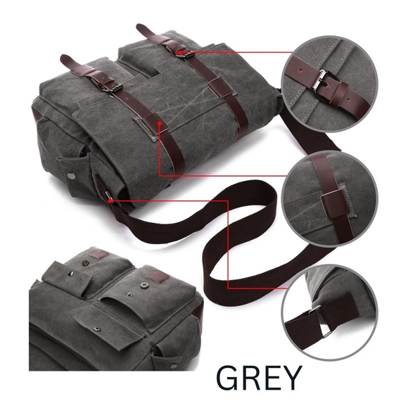 New Leather / Canvas Laptop Computer Bag Briefcase - Picture 3 of 12